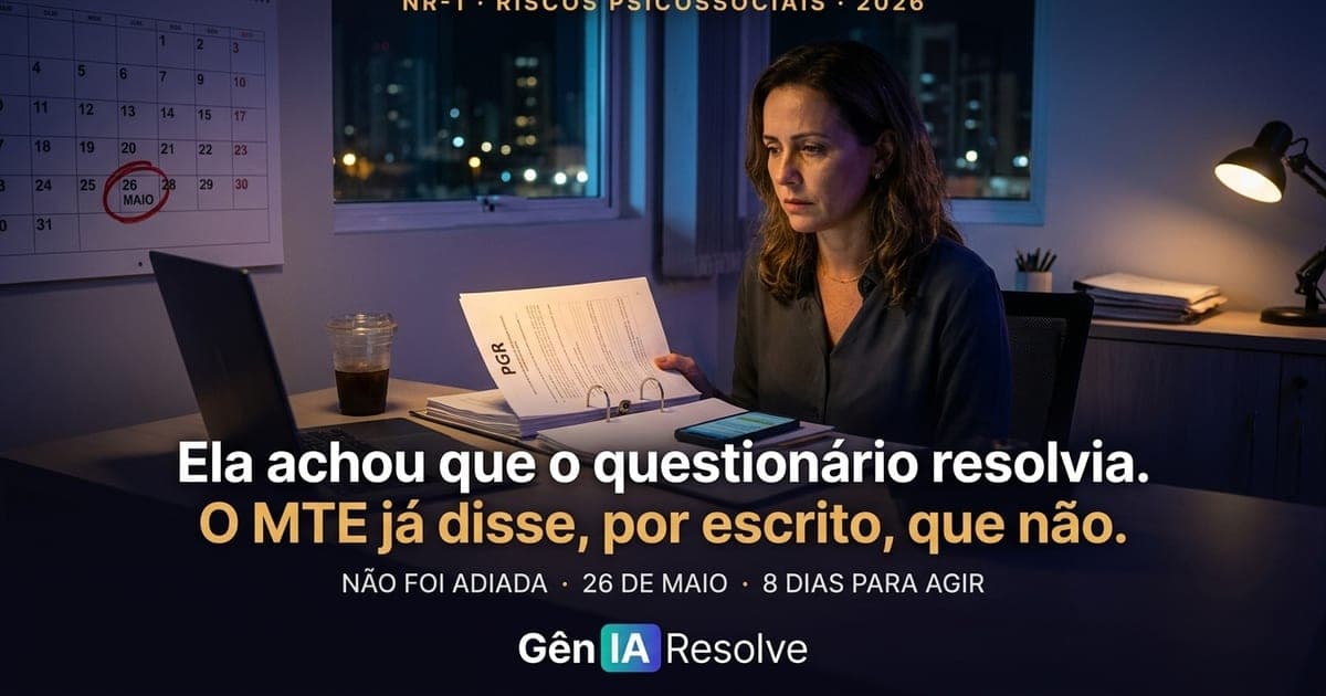 NR-1 foi adiada? Não — e desde 26 de maio de 2026 a fiscalização autua (o erro que ainda pega a maioria)